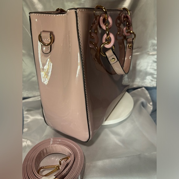 Blush Pink Patent Leather Structured Bag WGold-Tone handles & og Crossbody Strap - Picture 8 of 9